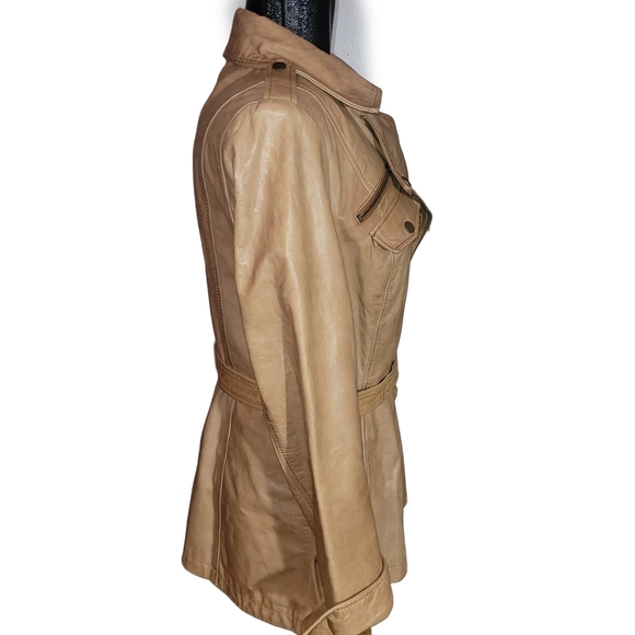 Black Rivet Women's Tan Leather Belted Jacket L - Picture 5 of 10